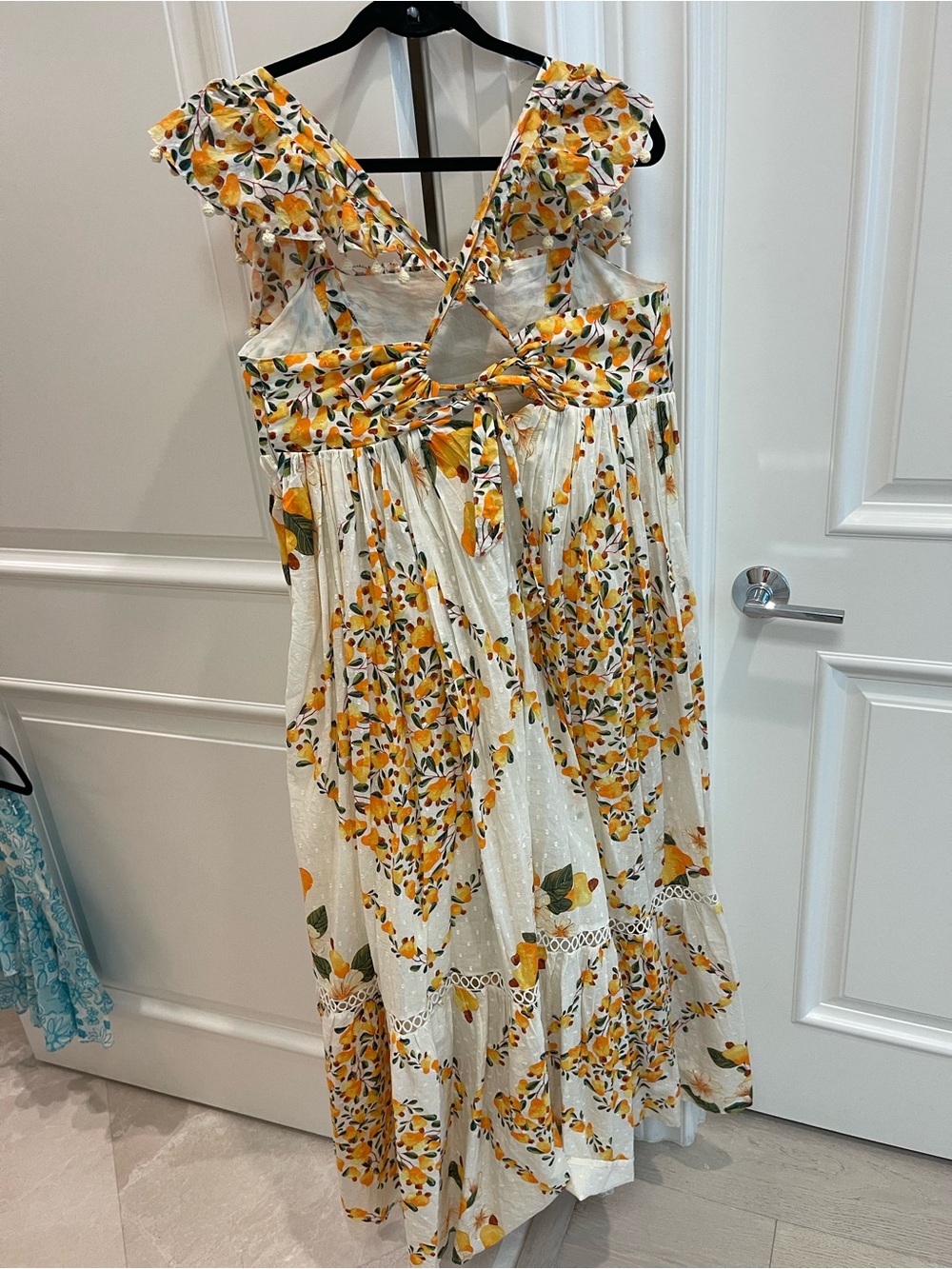 FARM Rio Cashew Ruffle Crossback Maxi Dress White Orange Floral S - Picture 3 of 16